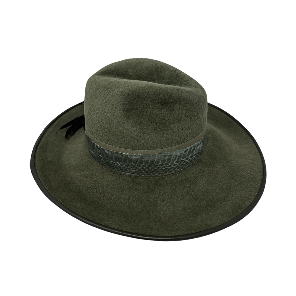 Frida Military Olive Velour Fedora