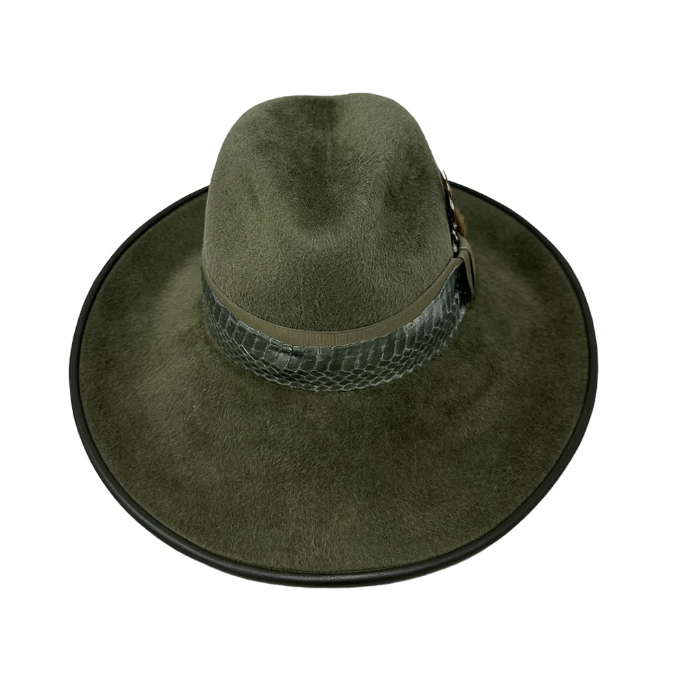 Frida Military Olive Velour Fedora