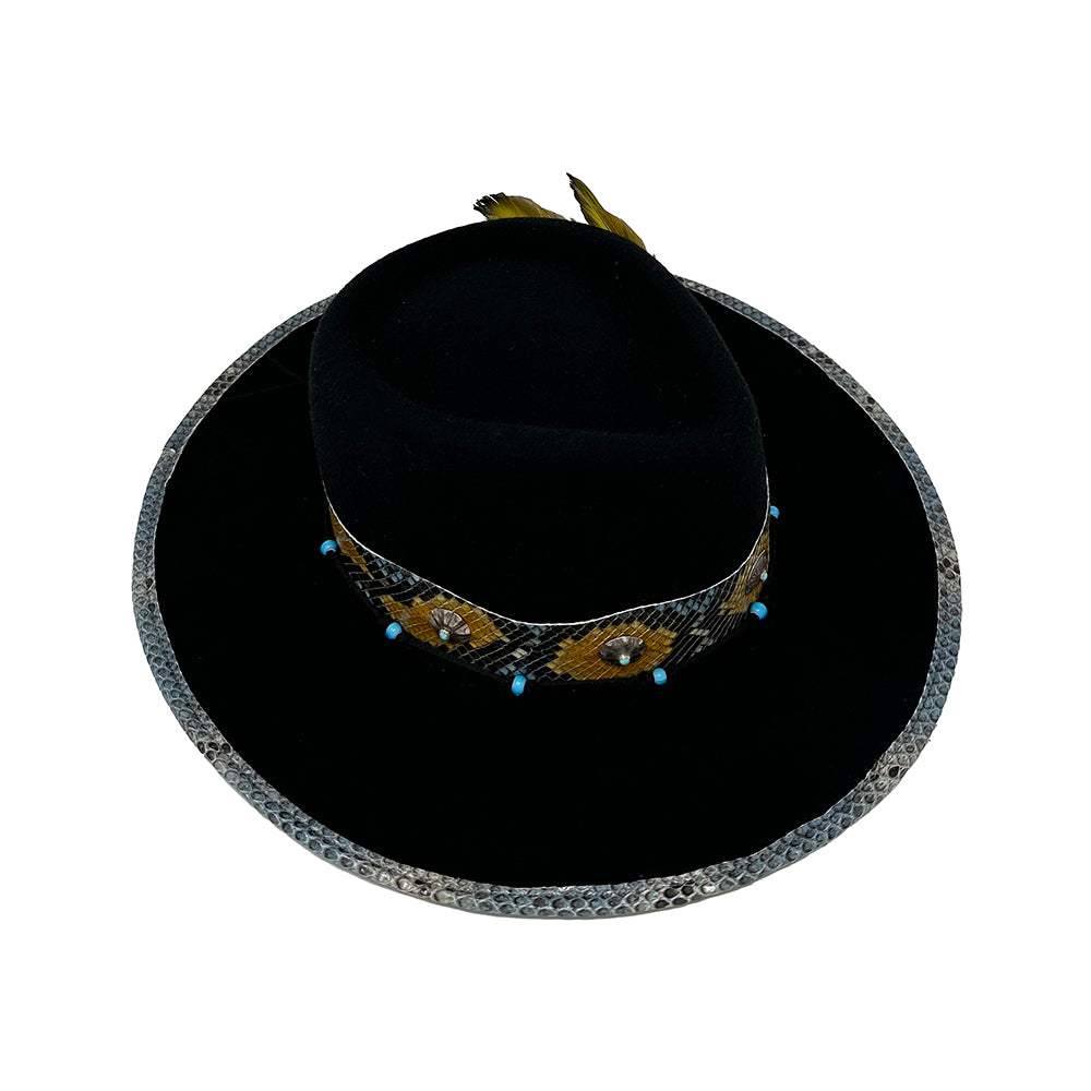 Black Teardrop Felt with Silver Conchos with Turquoise