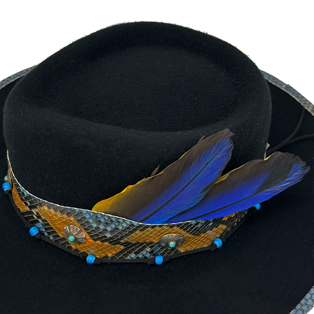 Black Teardrop Felt with Silver Conchos with Turquoise