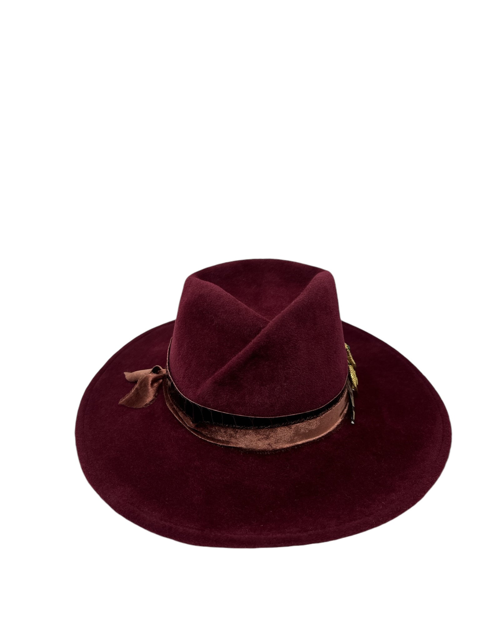 Wine Pleat Crown Rancher with Vintage MOMA Pin