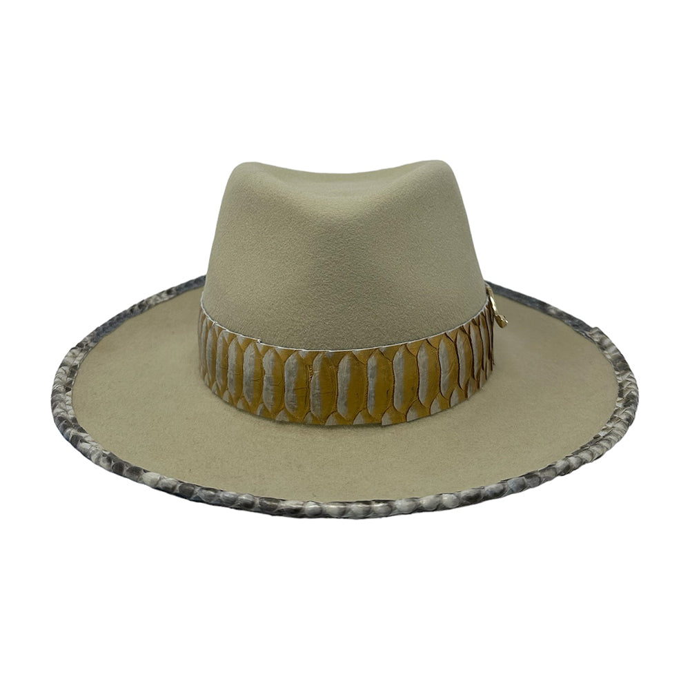 Gold Silver Belly Fedora with Snake Brim Biter